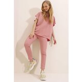 Trend Alaçatı Stili Women's Powder Pink Crew Neck Comfortable Fit Tracksuit Set Cene