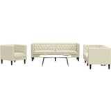 vidaXL Komplet Chesterfield kavčev 3-delna krem umetno usnje | Shoptok.si