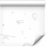  Tapeta - Watercolor - Airplanes and balloons painted on a white sky background. 49x1000 Samoljepljiva | shoptok.hr