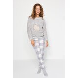 Trendyol Gray Wellsoft Lama Pattern T-shirt-Pants and Knitted Pajamas Set Cene