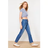 Trendyol Blue Pocket Detailed High Waist Straight Jeans