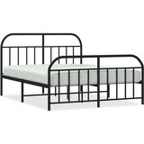 vidaXL Kovinski posteljni okvir z vzglavjem in vznožjem črn 135x190 cm | Shoptok.si