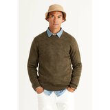 AC&Co / Altınyıldız Classics Men's Khaki Standard Fit Regular Cut Crew Neck Jacquard Knitwear Sweater Cene