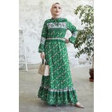 InStyle Misa Striped Floral Jacquard Quilt Chiffon Dress - Green cene