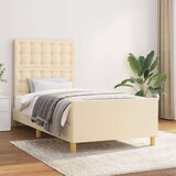  Posteljni okvir z vzglavjem krem 100x200 cm blago, (20905874) Cene
