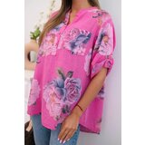 Kesi Włoski Women's cotton blouse with a floral pattern pink | shoptok.hr