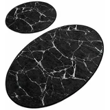 Chilai komplet 2 črnih ovalnih kopalniških preprog marble