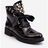 Kesi Black Sirdre Patent Leather Decorated Ankle Boots Cene