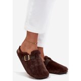 Boto Faux fur women's slippers on a platform with a strap and buckle brown Noraline | Shoptok.si