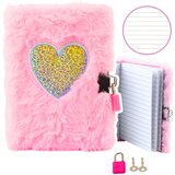  Plush Diary Notebook with Padlock and 2 Keys Heart Pink A6 80 Sheets | shoptok.hr