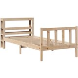 vidaXL Posteljni okvir z vzglavjem bel 75x190 cm trdna borovina, (21292474) | Shoptok.si