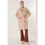 By Saygı Handkerchief Collar Inner Lined Waist Belted Bag Pocket Imported Cachet Coat | shoptok.hr