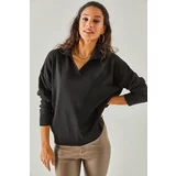 Olalook Women's Black Polo Neck Oversize Fine Knitwear Sweater