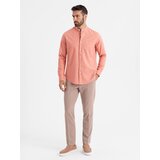 Ombre Men's linen shirt with stand-up collar and pocket REGULAR FIT - pink | Shoptok.si