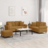  3-dijelni set sofa s jastucima smeđi baršunasti Cijene
