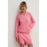 Polo Ralph Lauren Bombažen pulover ženski, roza barva, s kapuco, 211935583
