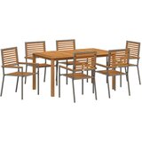  7-delna vrtna jedilna garnitura Siva Poly Rattan Akacija | Shoptok.si