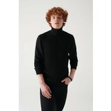 Avva Men's Black Full Turtleneck Front Textured Cotton Standard Fit Regular Cut Knitwear Sweater Cene