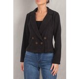 armonika Women's Black Double Breasted Collar Velvet Crop Jacket cene