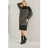 Bianco Lucci Women's V-Neck Striped Knitwear Dress with Side Slits | Eponuda.ba