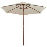 vidaXL Suncobran 270 x 270 cm s drvenom šipkom krem bijeli | shoptok.hr