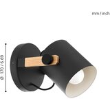 Eglo Hornwood zidna lampa E27, pomična, crna/drvo | shoptok.hr