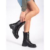 SEASTAR Black lace-up platform ankle boots with pins Cene