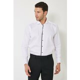 ALTINYILDIZ CLASSICS Men's White-black Slim Fit Slim Fit 100% Cotton Shirt with Collar Collar. Cene