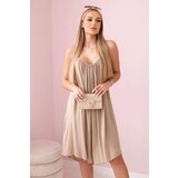 Kesi Women's viscose dress with straps - camel beige | shoptok.hr