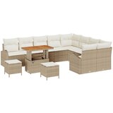 vidaXL 12 dijelni set garniture za vrt s jastučićima bež poli ratan akacija, 3-dijelni set za blagovanje u vrtu s jastučićima bež poli ratan akacija, 2-sjedna sofa u vrtu s jastučićima bež poli ratan | shoptok.hr