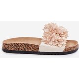 Boto Women's Cork Sole Slippers With Decorative Flowers Beige Seleneza | shoptok.hr