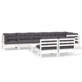 Maison Chic Seti vrtnega pohištva - Vrtna garnitura - Vrtni pohištvo set 9-delna z blazinami bela borovina, (21797857) | Shoptok.si