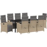 vidaXL 9-dijelni vrtni set za jelo s jastučićima Bež Poli ratan, vrtni stol Crna 200x80x73 cm Kaljeno staklo Cijene