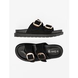 Shelvt Women's black flip-flops with gold buckles | ePonuda.com