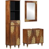 vidaXL set namještaja za kupaonicu od 3 komada od masivnog drveta manga, ormar za umivaonik 62x33x58 cm od masivnog drveta manga, ogledalo 50x70x3 cm od masivnog drveta manga, komoda 38x33x160 cm od masivnog drveta manga | shoptok.hr