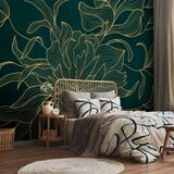  Foto tapeta - Green boudoir - linear drawing of a flower in golden colours on a dark background 490x350 | shoptok.hr