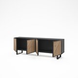 Marckeric Črna/naravna TV omarica v hrastovem dekorju 161x55x35 cm Alana – | Shoptok.si