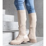 Gemre Beige slip-on boots with a stretchy fabric upper Luana | Shoptok.si