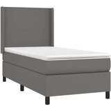 vidaXL Box spring postelja z vzmetnico LED siva 90x200 cm umetno usnje | Shoptok.si
