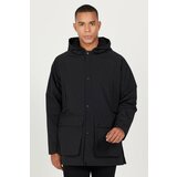 AC&Co / Altınyıldız Classics Men's Black Hooded Stand Collar Standard Fit Warm Windproof Coat Cene