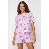 Trendyol Lilac 100% Cotton Lip Printed Knitted Pajamas Set Cene