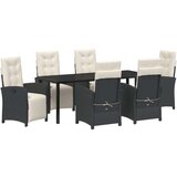  7-dijelni vrtni set za objedovanje s jastučićima crni poli ratan vrtni stol crni 200x80x73 cm kaljeno staklo | shoptok.hr