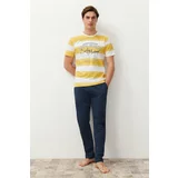 Trendyol Men's Yellow Regular Fit Striped Knitted Pajamas Set