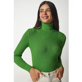  Women's Light Green Turtleneck Corduroy Basic Sweater Cene