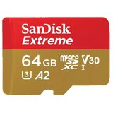 San Disk Extreme microSDXC 64GB Class 10 UHS-I U3 V30 A2 4K UHD SD adapter SDSQXAH-064G-GN6MA spominska kartica | Shoptok.si