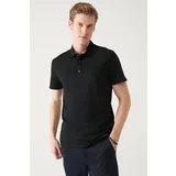 Avva Men's Black 100% Cotton Knitted Standard Fit Normal Cut 3 Snaps Polo Neck T-shirt