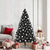 vidaXL Umjetna preddekorirana božićna jelka Črna 180 cm PVC | Shoptok.si