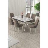 Hanah home trpezarijski set Nis, sto na razvlačenje i 6 stolica, siva ploča Rampla, hromirane noge, kapućino tkanina Babyface | Eponuda.com