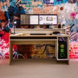 Kondela računalniška miza/igralniška miza, hrast sonoma/bela, tezro new | Shoptok.si
