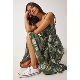 Happiness İstanbul Women's Green Floral Viscose Summer Dress with Straps cene